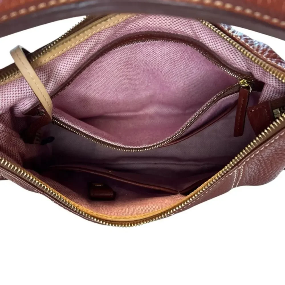 Dooney & Bourke Women Brown Peeble Leather Zip Closure Clutch Shoulder Hobo Bag